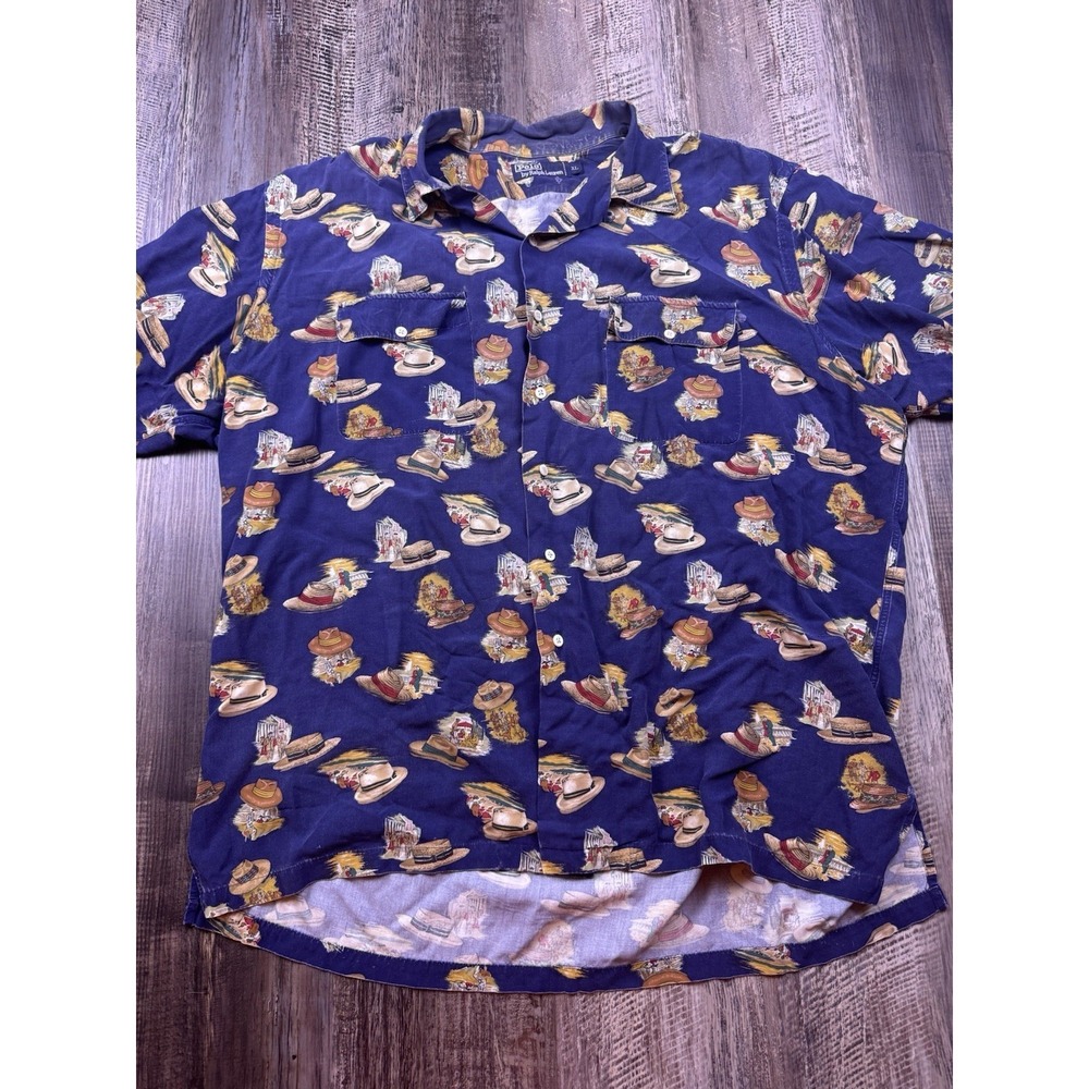Vintage Polo Ralph Lauren Hat All Over Print Rayon Shirt Loop Hawaiian Derby XL